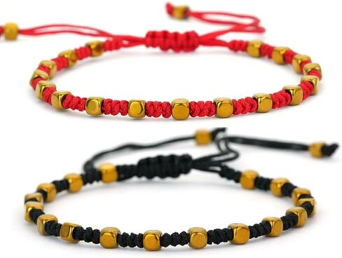 Handmade Braided Knot Red Black Rope Bracelet Charms Square Gold Color Braclet For Women Men Lover Forever Lucky Jewelry in Saudi Arabia