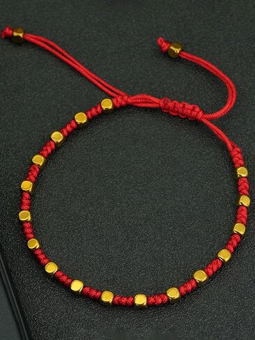 اليدوية مضفر عقدة أحمر حبل أسود سوار Charms مربع الذهب اللون براكليت للنساء الرجال عاشق للأبد محظوظ مجوهرات in Kuwait