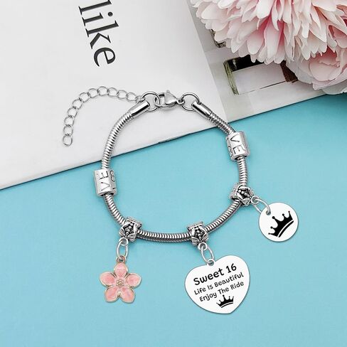 Sweet 16 Birthday Gifts Bracelet 16th Birthday Gift for Daughter Granddaughter Bracelet Jewelry 16 Years Old Gift for Women Her Friend Sister Girlfriends Bday Gifts for Sweet Sixteen Party Favors in Saudi Arabia