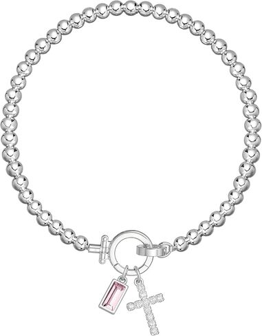 Cross Birthstone Bracelets for Women 14K Silver Plated Stretch Bracelets Religious Birthstone Jewelry Christians Gifts in Saudi Arabia
