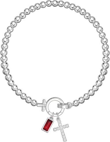 Cross Birthstone Bracelets for Women 14K Silver Plated Stretch Bracelets Religious Birthstone Jewelry Christians Gifts in Saudi Arabia