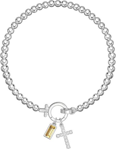 Cross Birthstone Bracelets for Women 14K Silver Plated Stretch Bracelets Religious Birthstone Jewelry Christians Gifts in Saudi Arabia