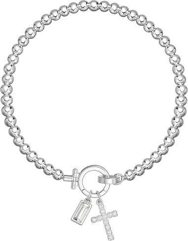 Cross Birthstone Bracelets for Women 14K Silver Plated Stretch Bracelets Religious Birthstone Jewelry Christians Gifts in Saudi Arabia