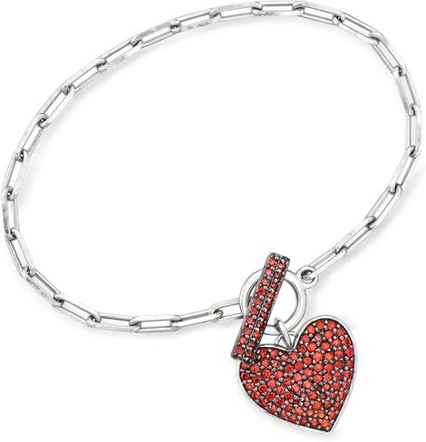 Ross-Simons 1.80 ct. t.w. Garnet Heart Paper Clip Link Toggle Bracelet in Sterling Silver in Saudi Arabia