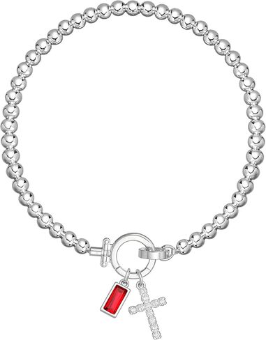 Cross Birthstone Bracelets for Women 14K Silver Plated Stretch Bracelets Religious Birthstone Jewelry Christians Gifts in Saudi Arabia