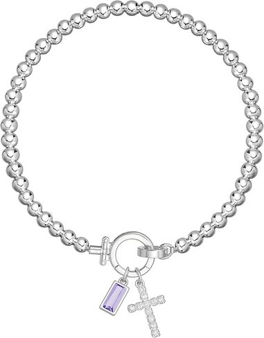 Cross Birthstone Bracelets for Women 14K Silver Plated Stretch Bracelets Religious Birthstone Jewelry Christians Gifts in Saudi Arabia