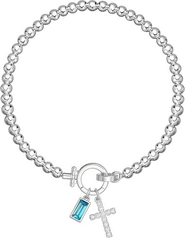 Cross Birthstone Bracelets for Women 14K Silver Plated Stretch Bracelets Religious Birthstone Jewelry Christians Gifts in Saudi Arabia