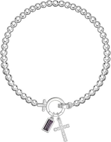 Cross Birthstone Bracelets for Women 14K Silver Plated Stretch Bracelets Religious Birthstone Jewelry Christians Gifts in Saudi Arabia