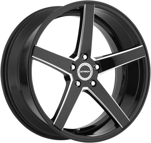 STRADA PERFETTO Custom Wheel - 20x8.5, 40 Offset, 5x114.3 Bolt Pattern, 72.6mm Hub - Gloss Black with Milled Accents Rim in Kuwait