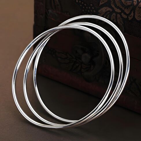 Solid 925 Sterling Silver 2mm Polished Circle Bangles, Minimalist Three-Ring Bracelet for Stacking, 7.5" 8" 8.5" for Women in Saudi Arabia