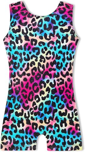 ملابس دوموسجو للفتيات الجمباز مقاس 5-6 سنوات من العمر أرجواني سباركلي بدون أكمام، زي برو جيم قوس قزح ليوبارد بيكتارد مع شورت للأطفال لحفلات الجاز in Kuwait