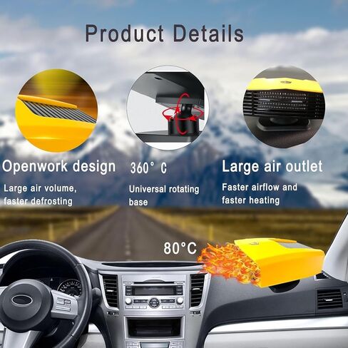 سخان 12 فولت للسيارة، 150 وات، مروحة تبريد سريعة التسخين، مزيل الضباب ومزيل الصقيع، دوران 360 درجة، سخان سيارة محمول يمكن توصيله بولاعة السجائر، حرارة هواء صغيرة 202515 in Kuwait