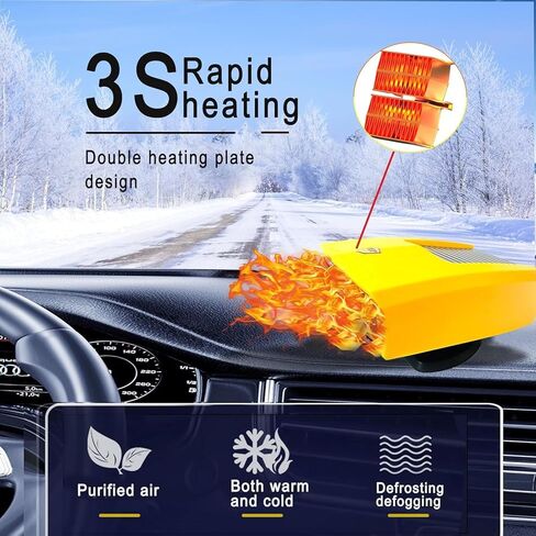 سخان 12 فولت للسيارة، 150 وات، مروحة تبريد سريعة التسخين، مزيل الضباب ومزيل الصقيع، دوران 360 درجة، سخان سيارة محمول يمكن توصيله بولاعة السجائر، حرارة هواء صغيرة 202515 in Kuwait