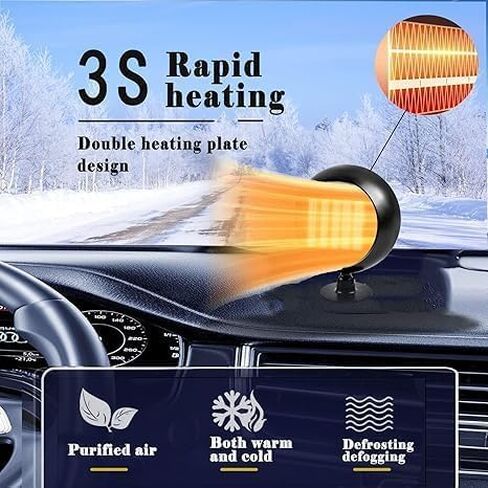 سخان 12 فولت للسيارة، 150 وات، مروحة تبريد سريعة التسخين، مزيل الضباب ومزيل الصقيع، دوران 360 درجة، سخان سيارة محمول يمكن توصيله بولاعة السجائر، حرارة هواء صغيرة 250005 in Kuwait