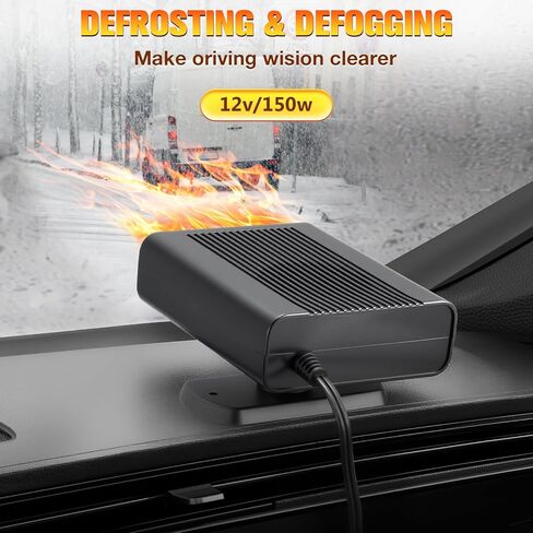 سخان سيارة 12 فولت، 2026 سخان سيارة مطور جديد للمركبة، مزيل الصقيع للزجاج الأمامي سريع التسخين، سخان 150 وات يتم توصيله بولاعة السجائر in Kuwait
