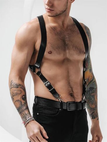 Men's Harness Belt Outfits, Adjustable Faux Leather Buckle Shoulder Armors Harness Straps, Steampunk Shoulder Belts Wedding Punk Suspenders for Nightclub Cosplay Party Rave Costumes in Saudi Arabia