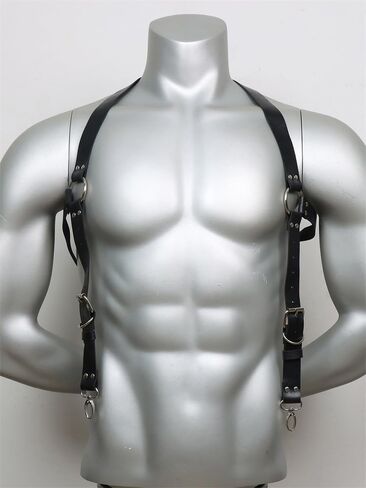Men's Harness Belt Outfits, Adjustable Faux Leather Buckle Shoulder Armors Harness Straps, Steampunk Shoulder Belts Wedding Punk Suspenders for Nightclub Cosplay Party Rave Costumes in Saudi Arabia