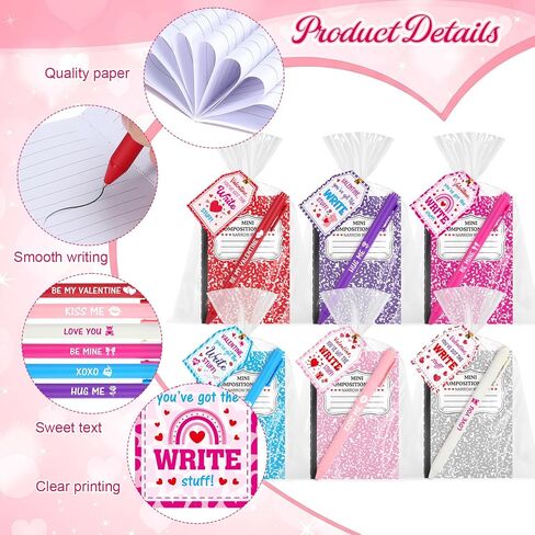 Pajean 96 Pcs Valentine's Day Stationery Set 24 Valentine's Day Notebooks with 24 Pens 24 Cards 24 Gifts Bags for Home Valentines Exchange Gifts School Classroom Office Party Favors Supplies in Saudi Arabia