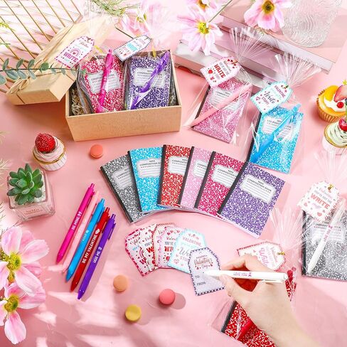 Pajean 96 Pcs Valentine's Day Stationery Set 24 Valentine's Day Notebooks with 24 Pens 24 Cards 24 Gifts Bags for Home Valentines Exchange Gifts School Classroom Office Party Favors Supplies in Saudi Arabia