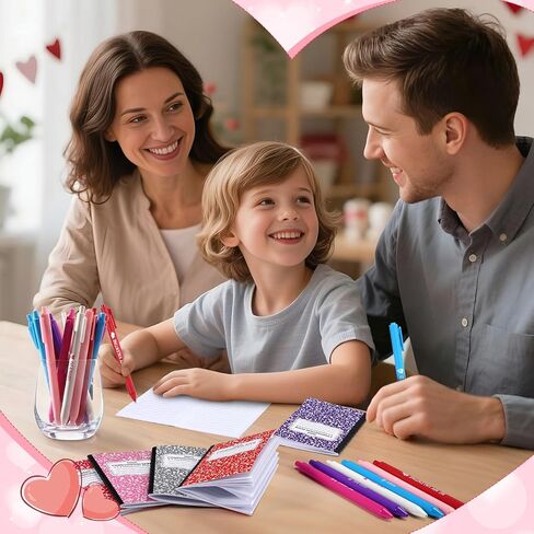 Pajean 96 Pcs Valentine's Day Stationery Set 24 Valentine's Day Notebooks with 24 Pens 24 Cards 24 Gifts Bags for Home Valentines Exchange Gifts School Classroom Office Party Favors Supplies in Saudi Arabia
