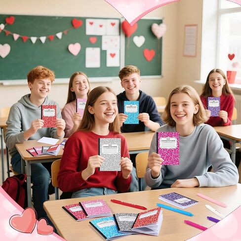 Pajean 96 Pcs Valentine's Day Stationery Set 24 Valentine's Day Notebooks with 24 Pens 24 Cards 24 Gifts Bags for Home Valentines Exchange Gifts School Classroom Office Party Favors Supplies in Saudi Arabia