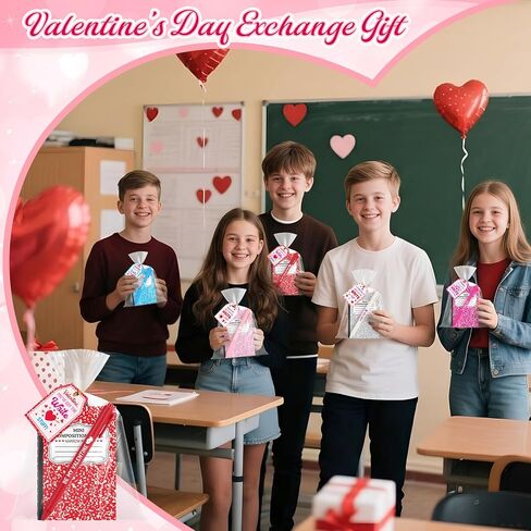 Pajean 96 Pcs Valentine's Day Stationery Set 24 Valentine's Day Notebooks with 24 Pens 24 Cards 24 Gifts Bags for Home Valentines Exchange Gifts School Classroom Office Party Favors Supplies in Saudi Arabia