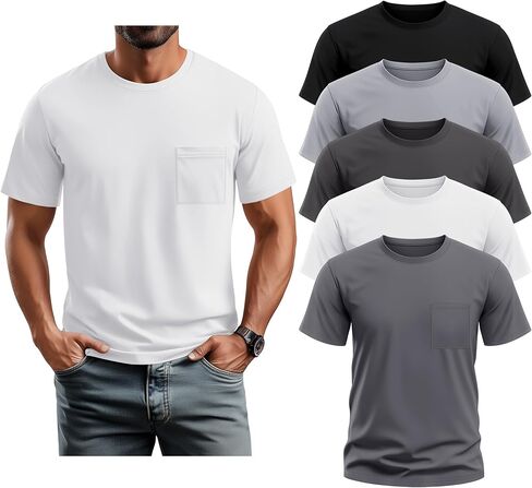 Neer 5 Pack تي شيرت رجالي كبير وطويل الجيب تي شيرت برقبة دائرية وأكمام قصيرة قميص نحيف خفيف الوزن تي شيرت أساسي غير رسمي in Saudi Arabia