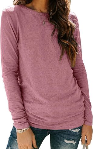 Sherosa Womens T Shirts Long Sleeve Crew Neck Shirts Basic Tee Tops Blouse in Kuwait