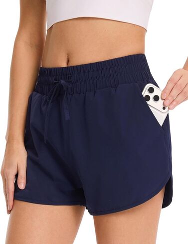 شورت جري للنساء من GAYHAY - شورت رياضي رياضي سريع الجفاف للنساء، شورت عالي الخصر للتمارين الرياضية باللون الأسود مع جيوب in Kuwait