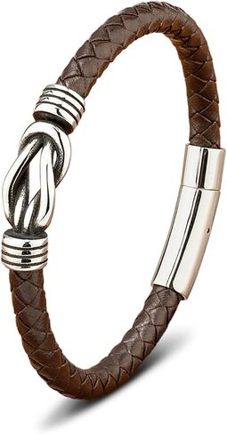 Udefw Infinity Bracelet for Men & Women,，Men's Braided Leather Bracelet - Vintage Silver Twist Knot Design, Stainless Steel Clasp Wristband for Daily Wear & Gifting in Saudi Arabia