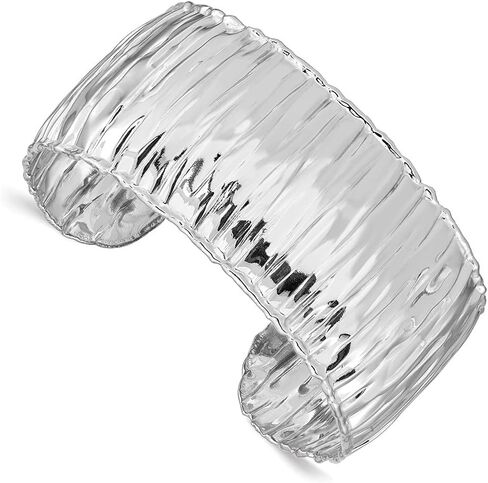 925 Sterling Silver Rhodium-plated Polish Textured 31.5mm Cuff Bangle Bracelet in Saudi Arabia