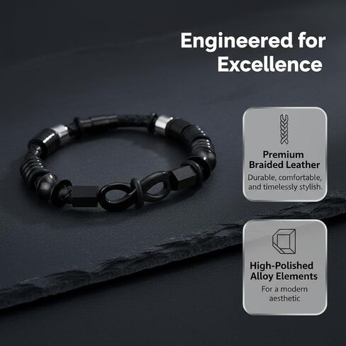 Men’s Leather Bracelet – Stainless Steel Clasp, Adjustable Wrap Design, Stylish Jewelry Gift for Him in Saudi Arabia