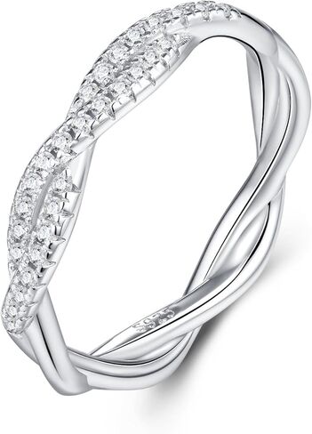 Fashion Twisted Half Eternity Wedding Band Rings for Women 925 Sterling Silver Cubic Zirconia Moissanite Rope Stackable CZ Promise Engagement Anniversary Infinity Bridal Ring （7） in Saudi Arabia