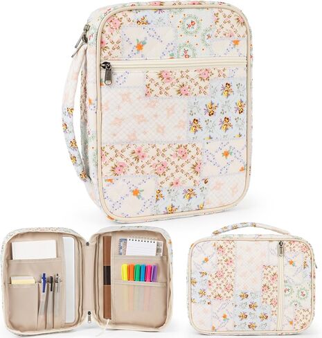 حافظة غطاء الكتاب المقدس للنساء، غطاء الكتاب المقدس مبطن مع زهرة مقسمة، حقيبة الكتاب المقدس للفتيات مع مقبض (زهور ملونة) in Kuwait