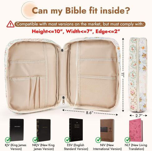 حافظة غطاء الكتاب المقدس للنساء، غطاء الكتاب المقدس مبطن مع زهرة مقسمة، حقيبة الكتاب المقدس للفتيات مع مقبض (زهور ملونة) in Kuwait