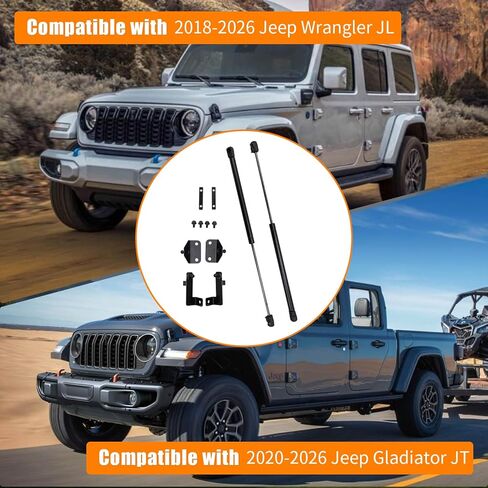 يدعم رفع غطاء محرك السيارة متوافق مع 2020-2026 Jeep Gladiator JT 2018-2026 Wrangler JLU غطاء محرك السيارة دعم الدعامات غطاء محرك السيارة المخمدات جميع الأحوال الجوية 1 زوج لملحقات المصارع 2025 in Kuwait