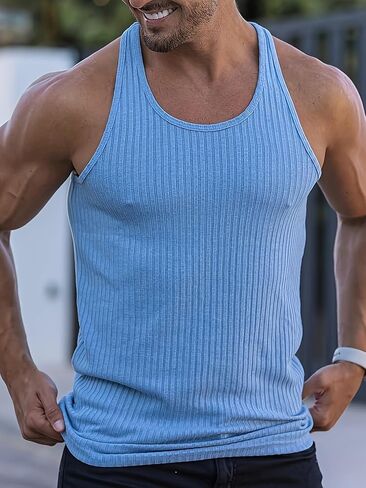 Men's Ribbed Knit Athletic Tank Top, Breathable Sleeveless Gym Shirt in Saudi Arabia