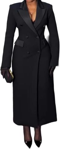 LAJIOJIO Womens Maxi Trench Coat Casual Double Breasted Lapel Long Sleeve Fall Winter Clothes with Pockets in Kuwait