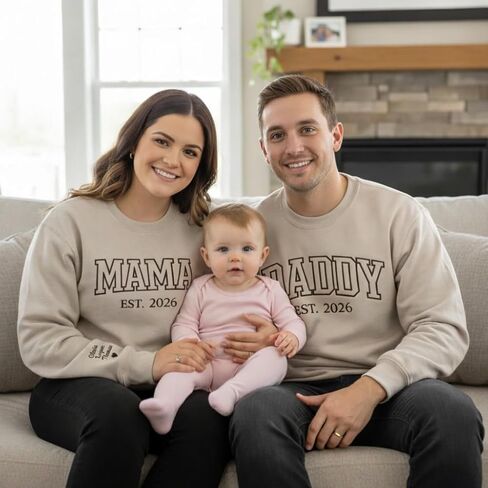Custom Embroidered Sweatshirt for Fiance and Fiancee, Embroidery Customized Gifts for Mr and Mrs, Engaged Sweatshirt Gifts for Couple, Wedding Present with text on Sleeve in Saudi Arabia