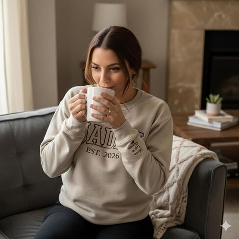 Custom Embroidered Sweatshirt for Fiance and Fiancee, Embroidery Customized Gifts for Mr and Mrs, Engaged Sweatshirt Gifts for Couple, Wedding Present with text on Sleeve in Saudi Arabia