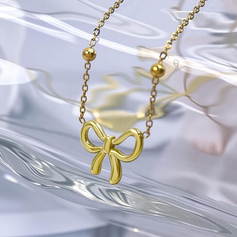 مجموعة مجوهرات ذهبية للنساء عقد على شكل فيونكة وأقراط وسوار على شكل فيونكة صغيرة قلادة أنيقة على شكل قلادة مطلية بالذهب عيار 14 قيراط ومطرزة بسوار قابل للتكديس على شكل فيونكة هدايا مجوهرات in Kuwait