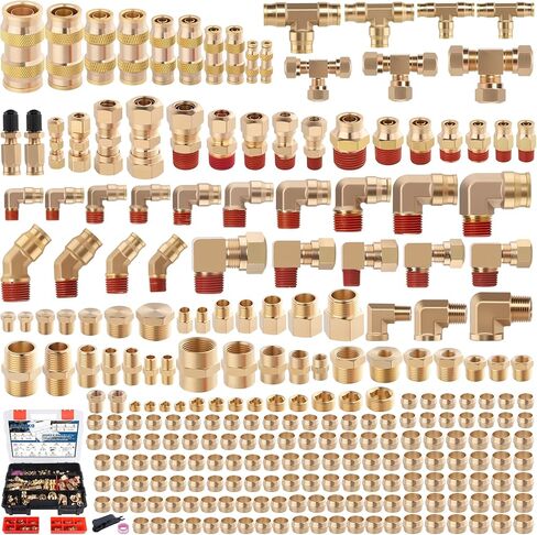 250 Pcs Brass DOT Air Brake Line Fittings & Air Nylon Tube Compression Fittings Assortment Kits,1/4" 1/8" 3/8" 1/2" 5/8" 3/4" NPT Push To Connect Fittings Quick Connect Air Hose Fittings in Saudi Arabia