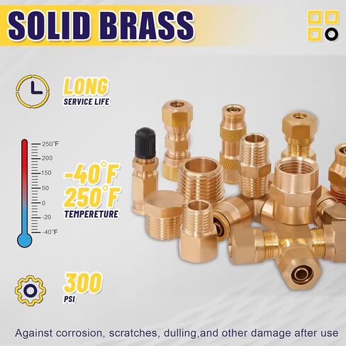 250 Pcs Brass DOT Air Brake Line Fittings & Air Nylon Tube Compression Fittings Assortment Kits,1/4" 1/8" 3/8" 1/2" 5/8" 3/4" NPT Push To Connect Fittings Quick Connect Air Hose Fittings in Saudi Arabia