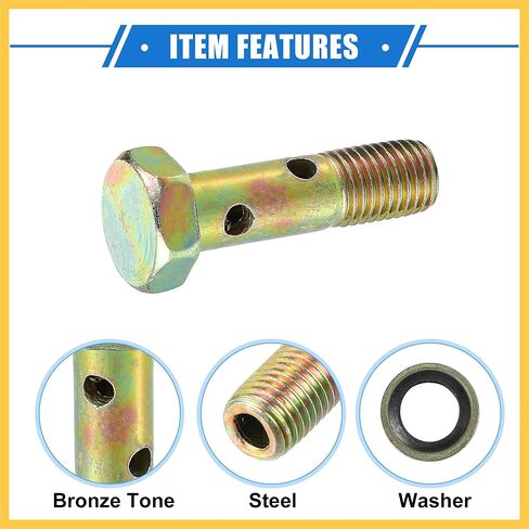 Double Banjo Bolt Kit, M8x1.0 Length 32mm Metric Thread Turbo Brake Line Fitting Adapter Universal for Car Durable Metal Bronze Tone W/Washers Auto Replacement Parts in Saudi Arabia
