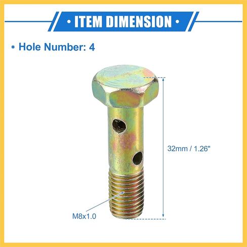 Double Banjo Bolt Kit, M8x1.0 Length 32mm Metric Thread Turbo Brake Line Fitting Adapter Universal for Car Durable Metal Bronze Tone W/Washers Auto Replacement Parts in Saudi Arabia