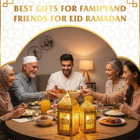 2 قطعة فوانيس رمضان معدنية مع 2 قطعة شموع LED مغربية للعيد المغربي برج ذهبي كبير حامل شموع فانوس للتعليق، الفناء الخارجي أو الشرفة، داخلي، طاولة، ديكور المنزل in Kuwait