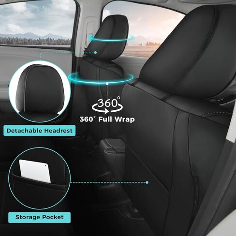 أغطية مقاعد HRV لسيارة Honda HRV EX,EX-L 2016 2017 2018 & LX 2016-2020 2021 2022، مجموعة كاملة من أغطية مقاعد السيارة الجلدية المقاومة للماء - أسود in Kuwait