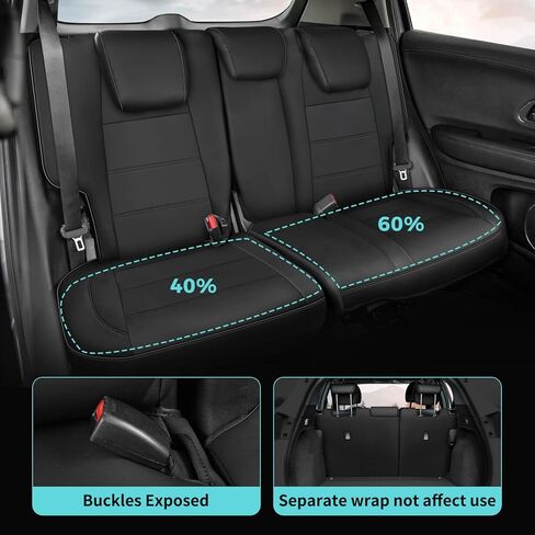 أغطية مقاعد HRV لسيارة Honda HRV EX,EX-L 2016 2017 2018 & LX 2016-2020 2021 2022، مجموعة كاملة من أغطية مقاعد السيارة الجلدية المقاومة للماء - أسود in Kuwait