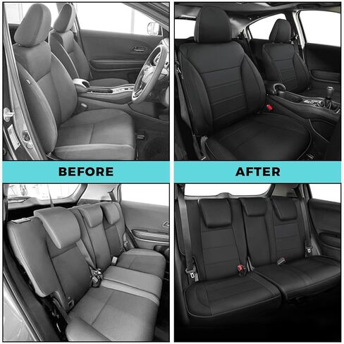 أغطية مقاعد HRV لسيارة Honda HRV EX,EX-L 2016 2017 2018 & LX 2016-2020 2021 2022، مجموعة كاملة من أغطية مقاعد السيارة الجلدية المقاومة للماء - أسود in Kuwait