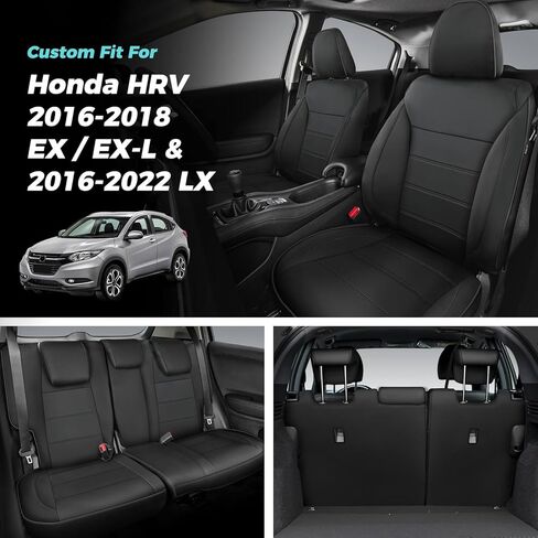 أغطية مقاعد HRV لسيارة Honda HRV EX,EX-L 2016 2017 2018 & LX 2016-2020 2021 2022، مجموعة كاملة من أغطية مقاعد السيارة الجلدية المقاومة للماء - أسود in Kuwait